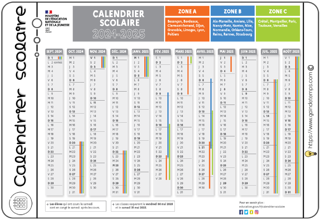 Calendrier scolaire 24 26 couleur